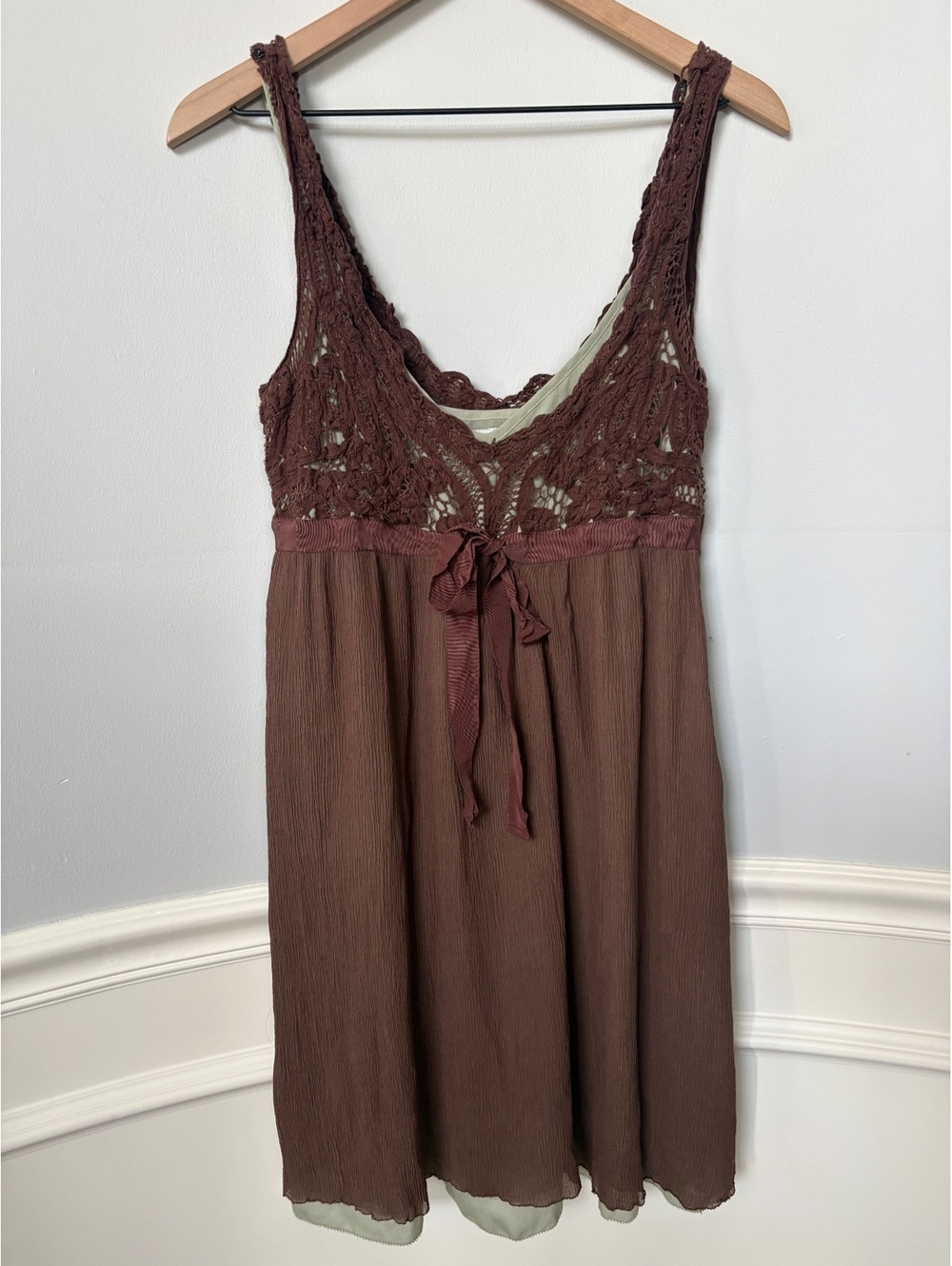 Intuitions 100% Silk Lace-Trim Babydoll Midi Dress Size 10 Sm/Med